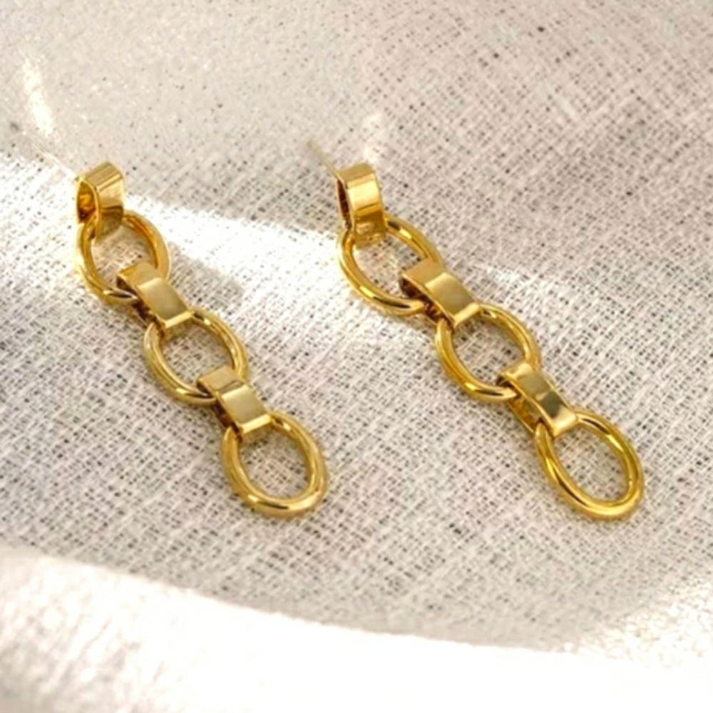 High quality plated copper chain link earrings; nwot